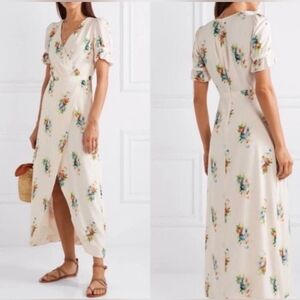 Madewell Magdalena Floral Wrap Cream Flutter Sleeve Midi Dress sz 4